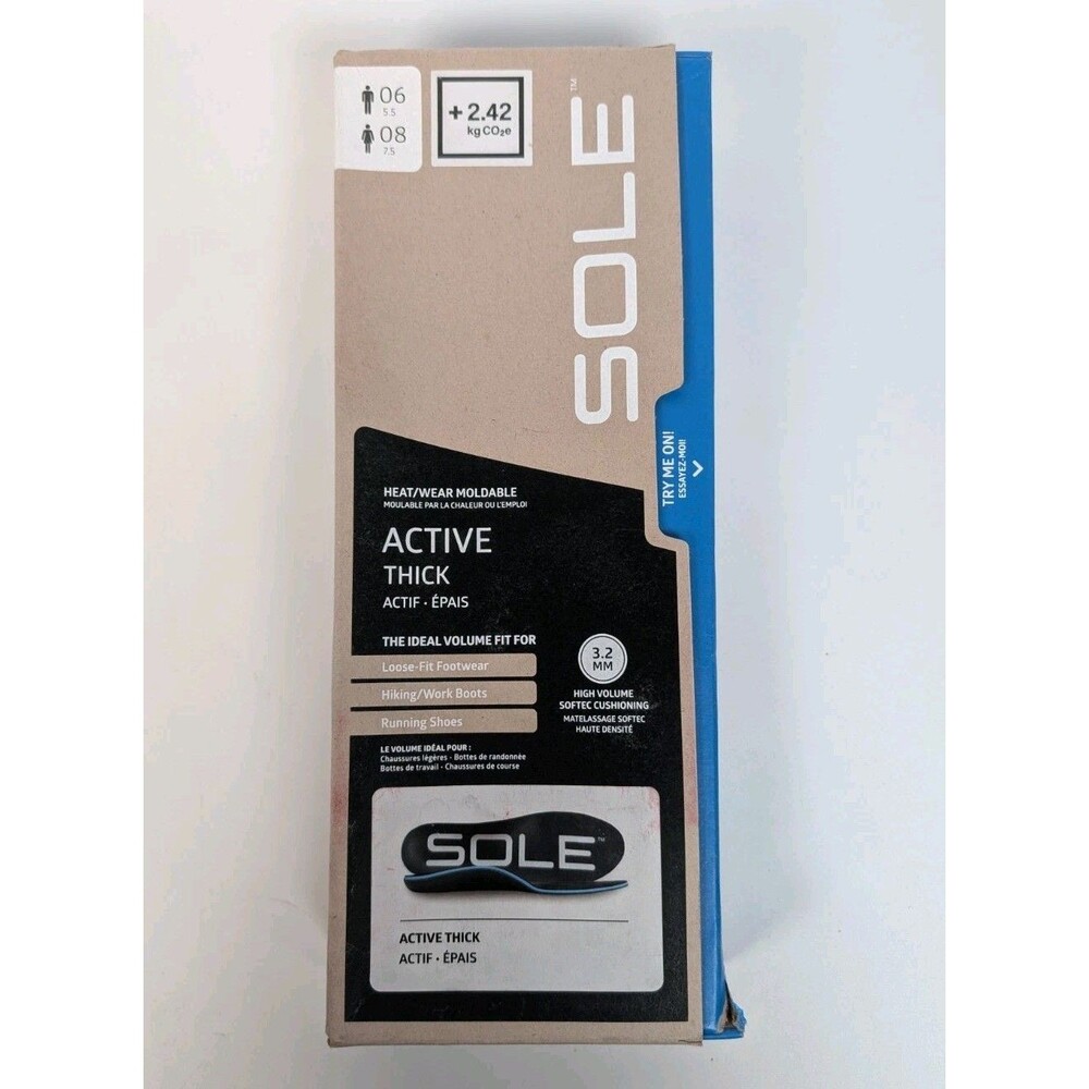 SOLE Active Thick Heat Moldable Insoles Men’s 6 / Women’s 8 Hiking Running Black